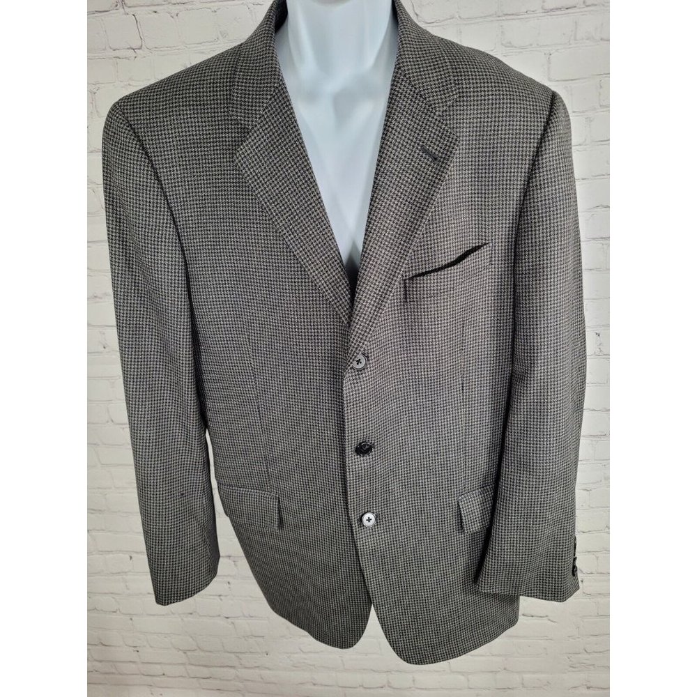 Nordstrom Joseph Abboud Gray Blue 100% Wool Houndstooth Blazer Jacket 42R *hole